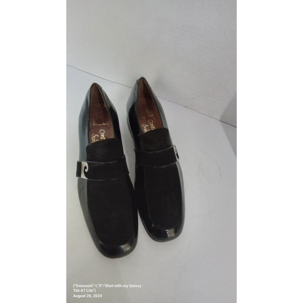 Contempo Collection Black Patent Leather Loafers‎ with Decorative Silver Buckle